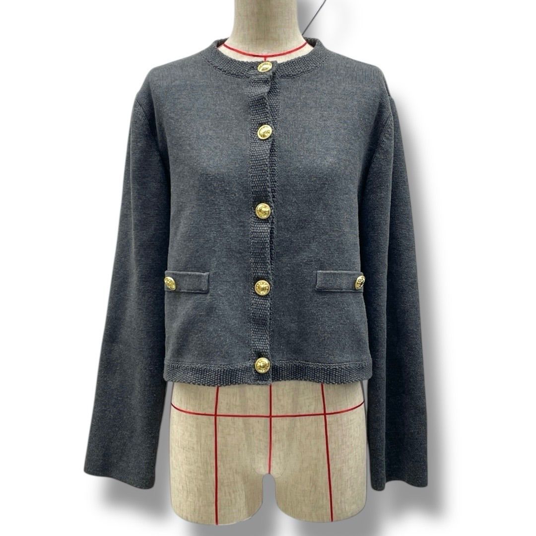 anuans アニュアンス オリジナルボタンノー ニットジャケット カーディガン 羽織り ショート丈 金ボタン 1523111051-1 灰色 ダークグレー フリーサイズ レディース 冬 ゴーゴー古着マルイ北千住店 5 No.983
