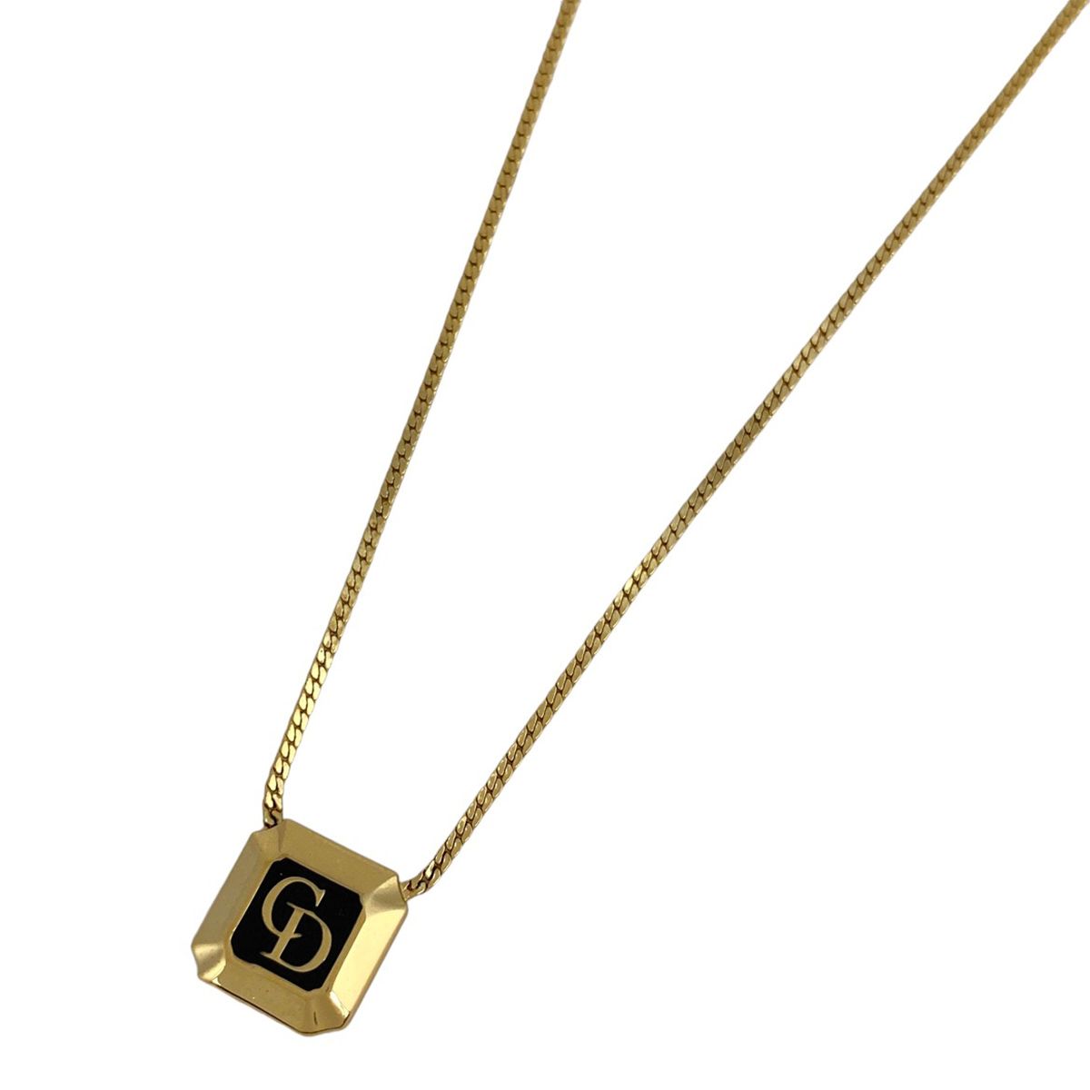 在庫一掃 クリスチャンディオール Christian Dior ロゴ ラインストーン ネックレス CD スクエア 四角形 ネックレス GP ゴールド ブラック レディース