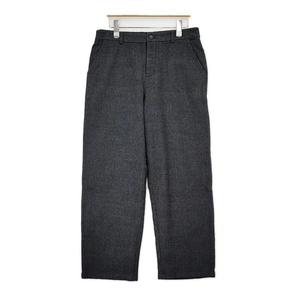 evam eva E183T174 プレスウール グレンチェック イージーパンツ サイズ2 日本製 パンツ チャコールグレー ブラック レディース エヴァムエヴァ 5-1007T△