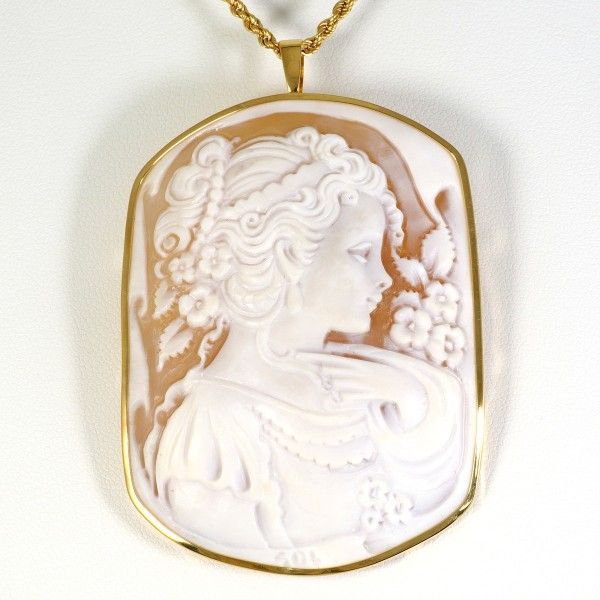 K18YG ネックレス NECKLACE シェルカメオ カード鑑別書 総重量約18.4g 約40cm