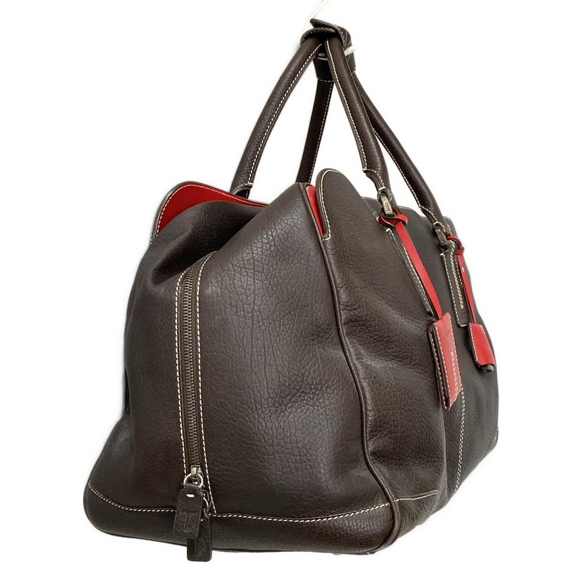 TOD S トッズ ボストンバッグ - ダークブラウン 本体ロックなし レザー