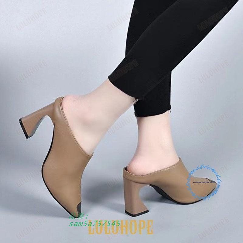  ミュールサンダル レディース 前ふさがり 牛革 7 CM ミュール 夏 ポインテッドトゥ パンプス 春 美脚 おしゃれ かかとなし 太めヒール ハイヒール 秋 am 5 a 757545 レインシューズ 長靴 レインシューズ