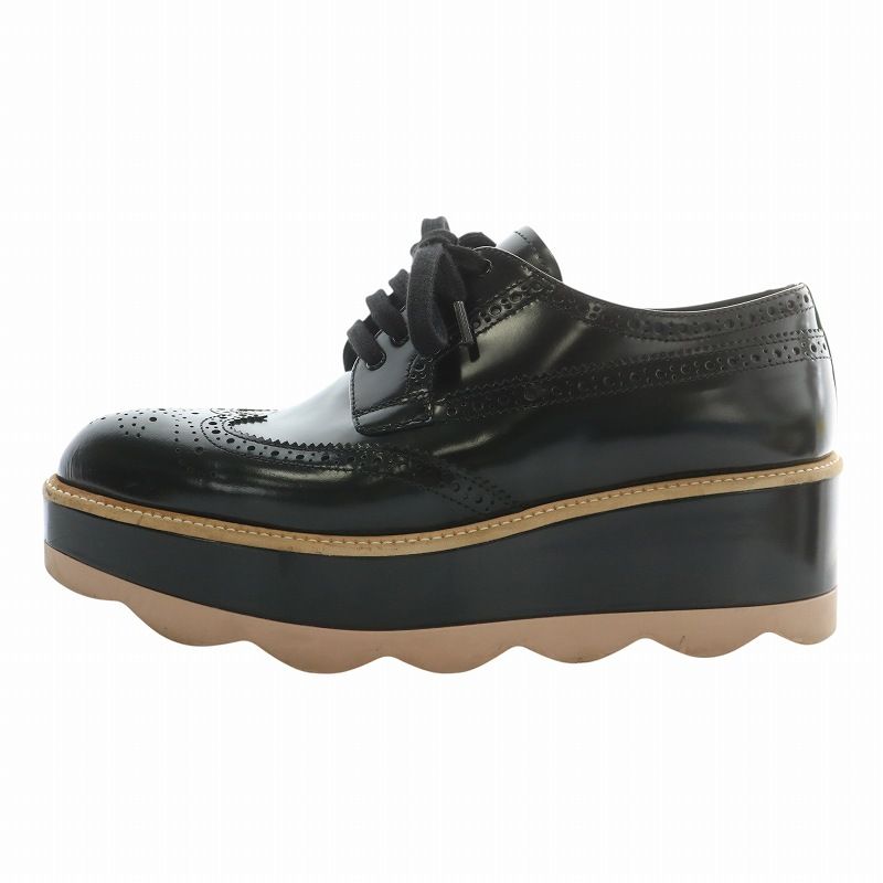 プラダ美品PRADA プラットフォームシューズ 厚底 ウィングチップ 38黒 中古・古着通販】PRADA (プラダ) 厚底ウィングチップシューズ