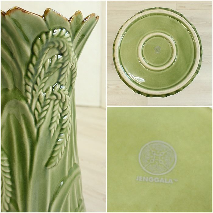 バリ島 ジェンガラケラミック jenggala 花瓶 フラワーベース 緑