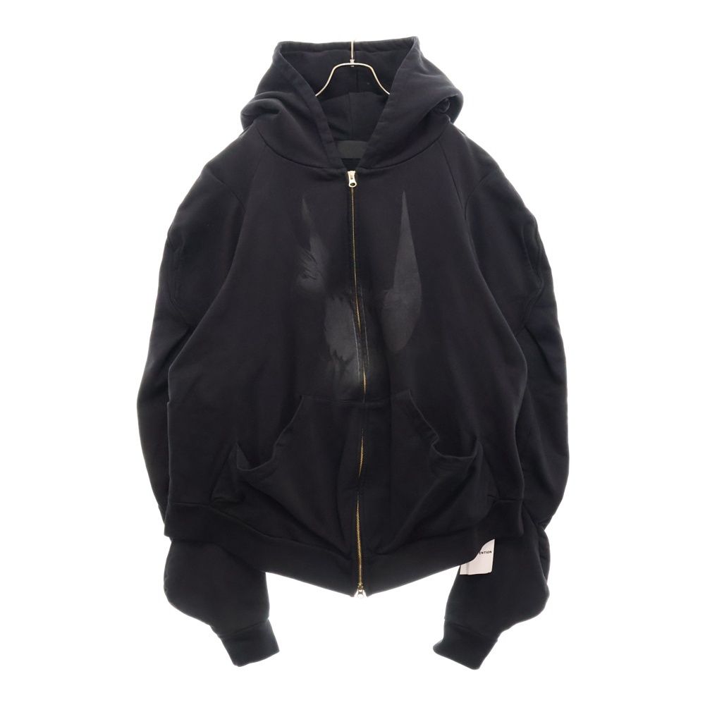 KEISUKEYOSHIDA (ケイスケヨシダ) Bended Hoodie Dead Pigeon フロントプリント ジップアップパーカー スウェット ブラック