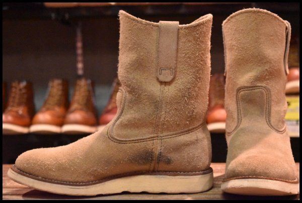 【7E 良品 羽タグ 96年】レッドウィング 8168 スエード ペコス タン ラフアウト ベージュ クッションソール ブーツ redwing HOPESMORE【EQ301】