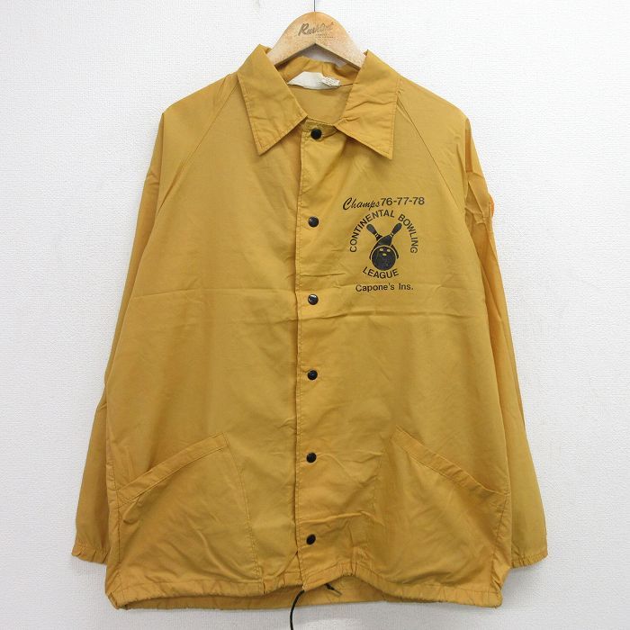 L/古着 長袖 ナイロン ジャケット メンズ 70s ボウリング ラグラン 黄系 イエロー 24sep07 中古 アウター ウインドブレーカー