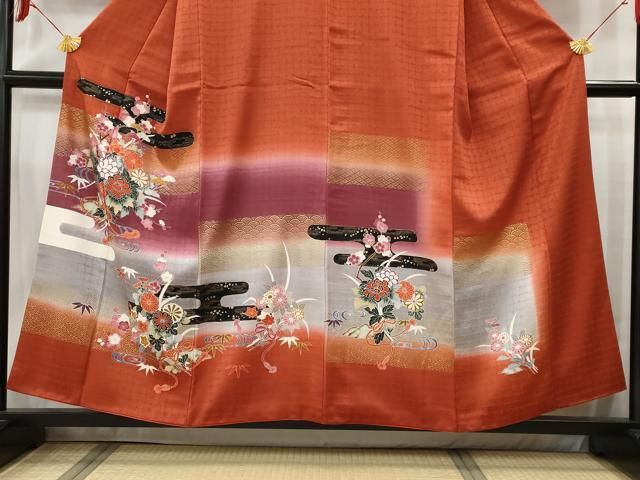 平和屋着物□色留訪問着 寿光織 束ね熨斗花文 金糸 正絹