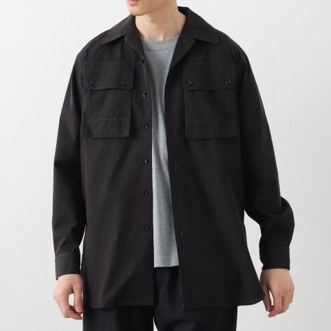 新品 LEMAIRE ルメール 22SS MILITARY SHIRT オープンカラー ミリタリーシャツ M221 SH190 LF699 48  BLACK 長袖 開襟 コットンギャバジン トップス g7014