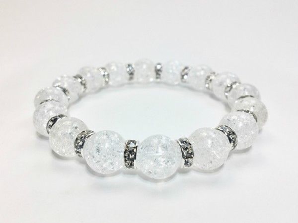 パワーストーン　ブレスレット　クラック水晶　12mm 天然石ブレス （シルバー）メンズ・レディース　男性・女性　数珠ブレス　開運 [24]　