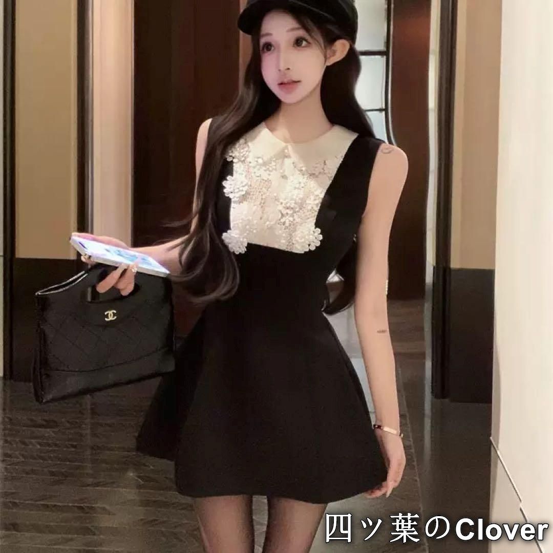 ♥ 白襟?ミニ丈レースワンピース 清楚系パーティードレス