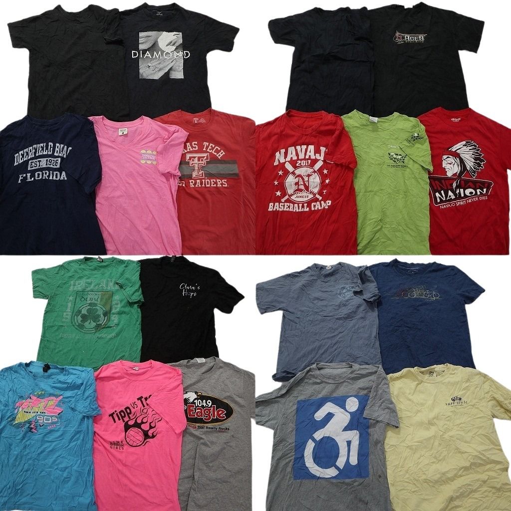 古着卸 まとめ売り カラーmix プリント 半袖Tシャツ 19枚セット (メンズ S /M ) カジュアル系 ワンポイントロゴ 無地系 MS5261