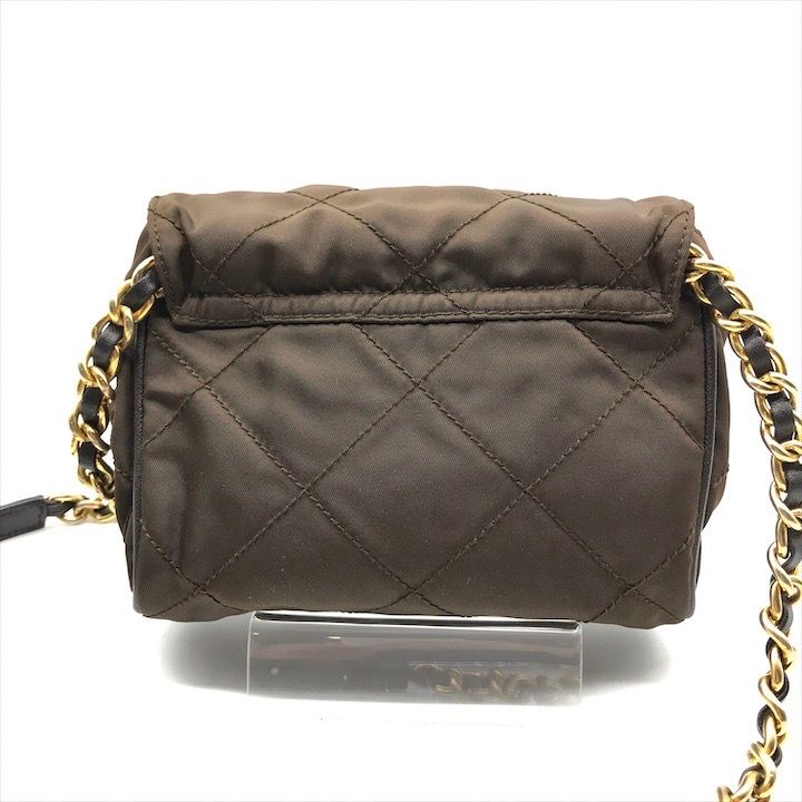 良品 PRADA プラダ キルティング 三角ロゴ ナイロン チェーン 
