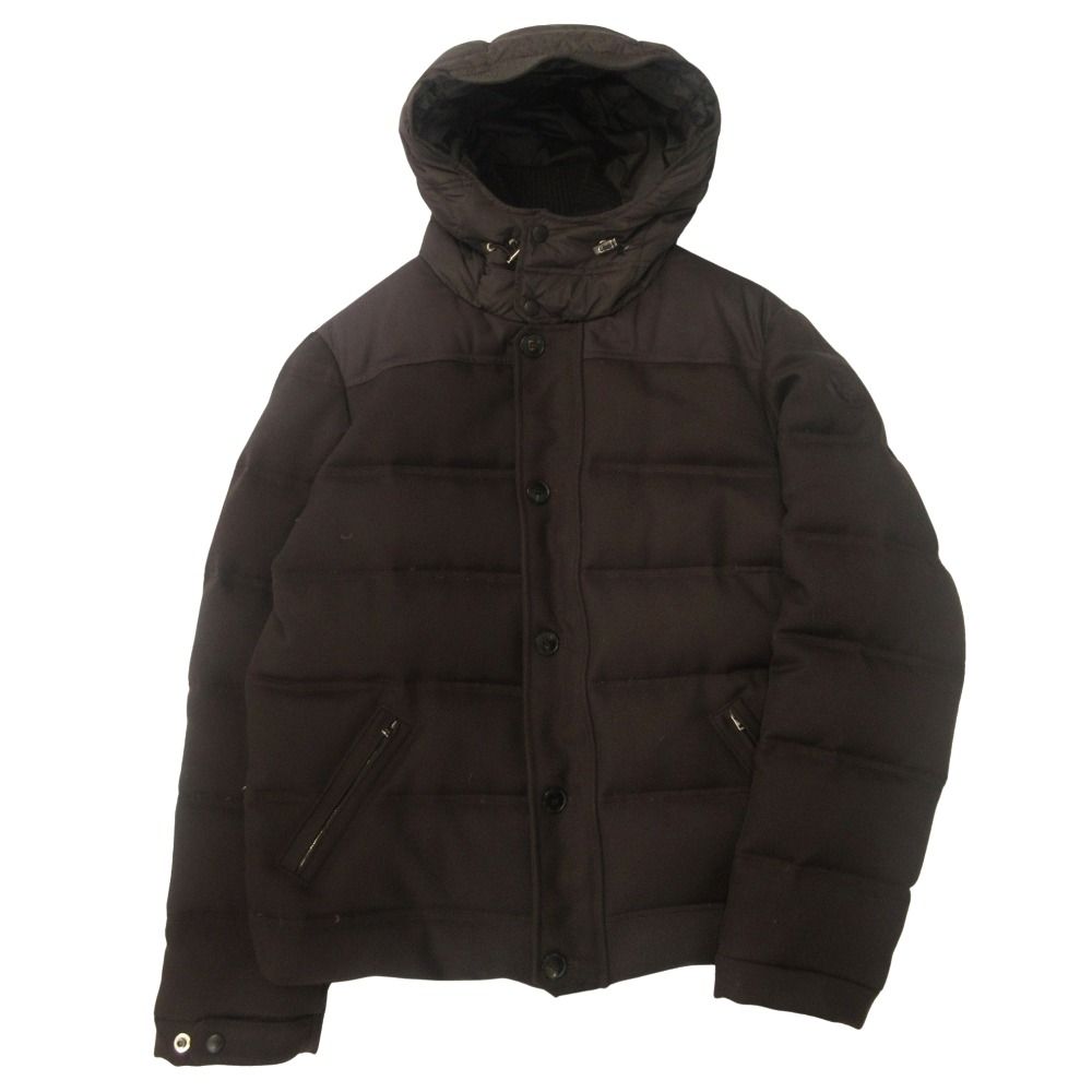 グッチ GUCCI クレストロゴ ダウン ジャケット パーカー ブルゾン フード レザーパッチ ウール 2011年製 48 茶 ブラウン メンズ 古着