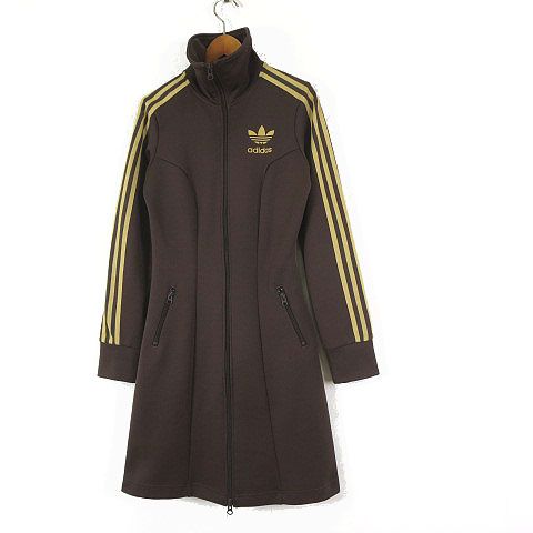 アディダスジャージ ワンピース スリーストライプ　ダブルジップ ブラウン黒タグ アディダス adidas ジャージ ワンピース ロゴ スリーストライプ
