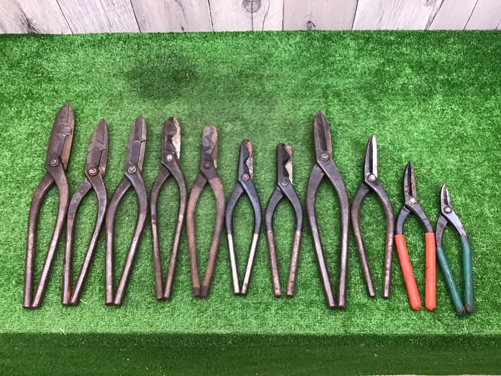 送料込 現状品 板金鋏11本まとめ売り♪はさみ|ばさみ♪直切|角波|丸波等♪刃サビ有♪アクトツール富山店♪Y4