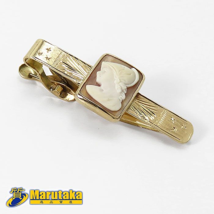 K14 カメオ付 タイピン クリップ式 プレゼント 父の日 K14イエローゴールド 質屋 丸高 21k382-5 K14 Yellow G Cameo Tie Tack Tie Pin