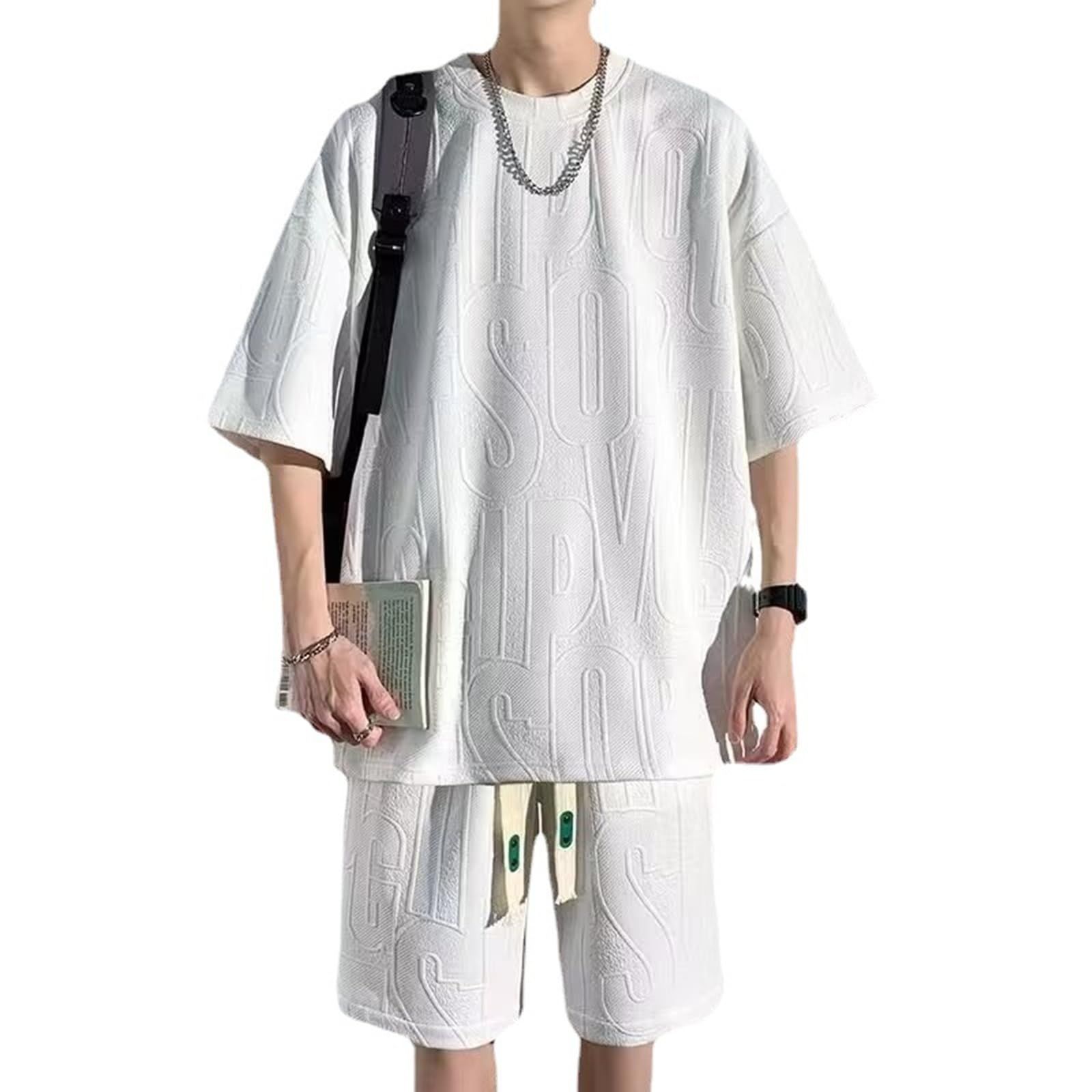 セットアップ メンズ 半袖 テクスチャー デザイン カジュアル トップス 