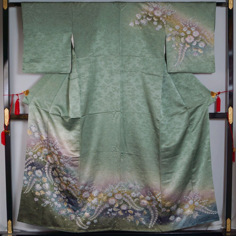 着物セット 訪問着・袋帯 2点 セット Mサイズ 辻が花模様 金通し