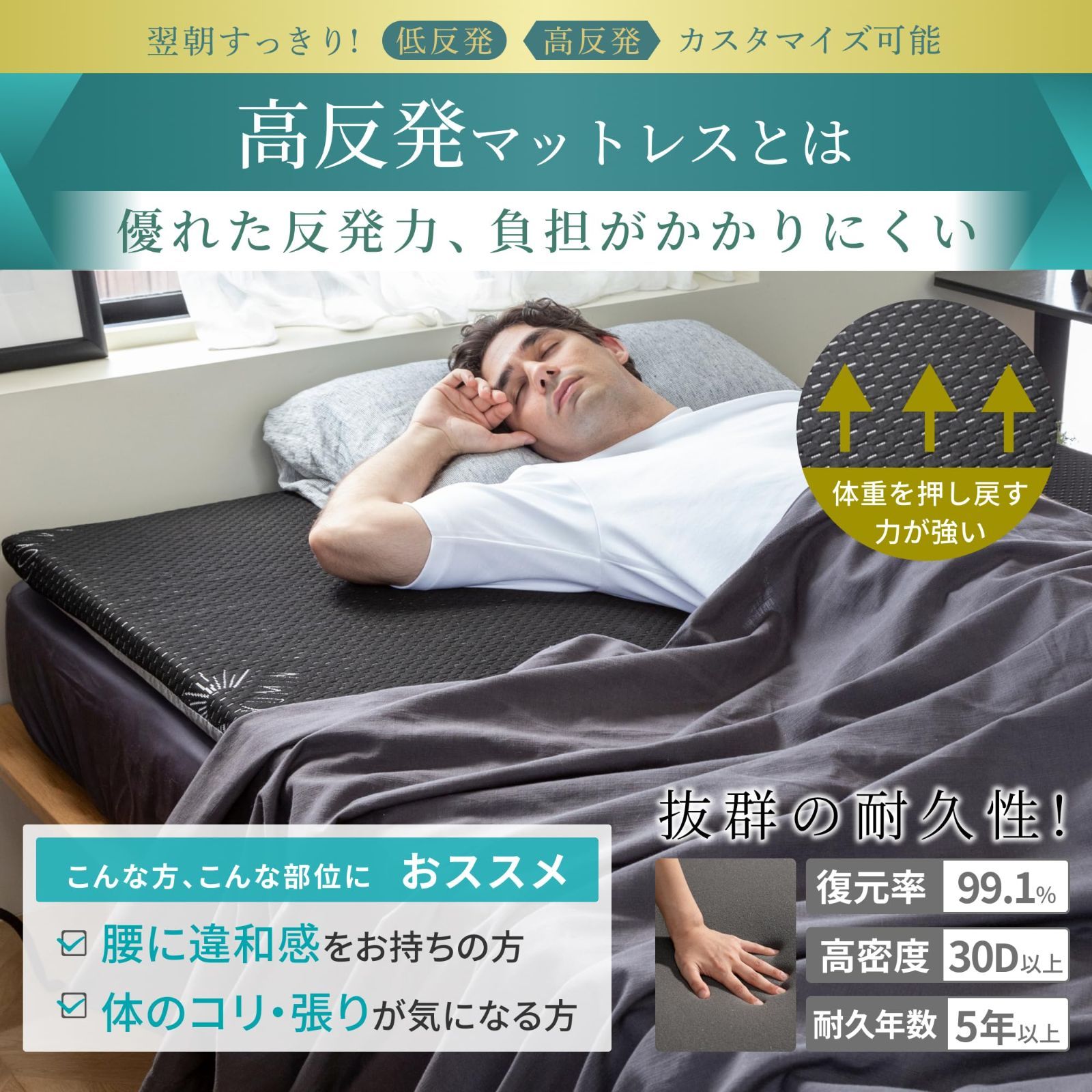 GOKUMIN マットレス 三つ折り 高反発 低反発 2層構造 厚さ6cm