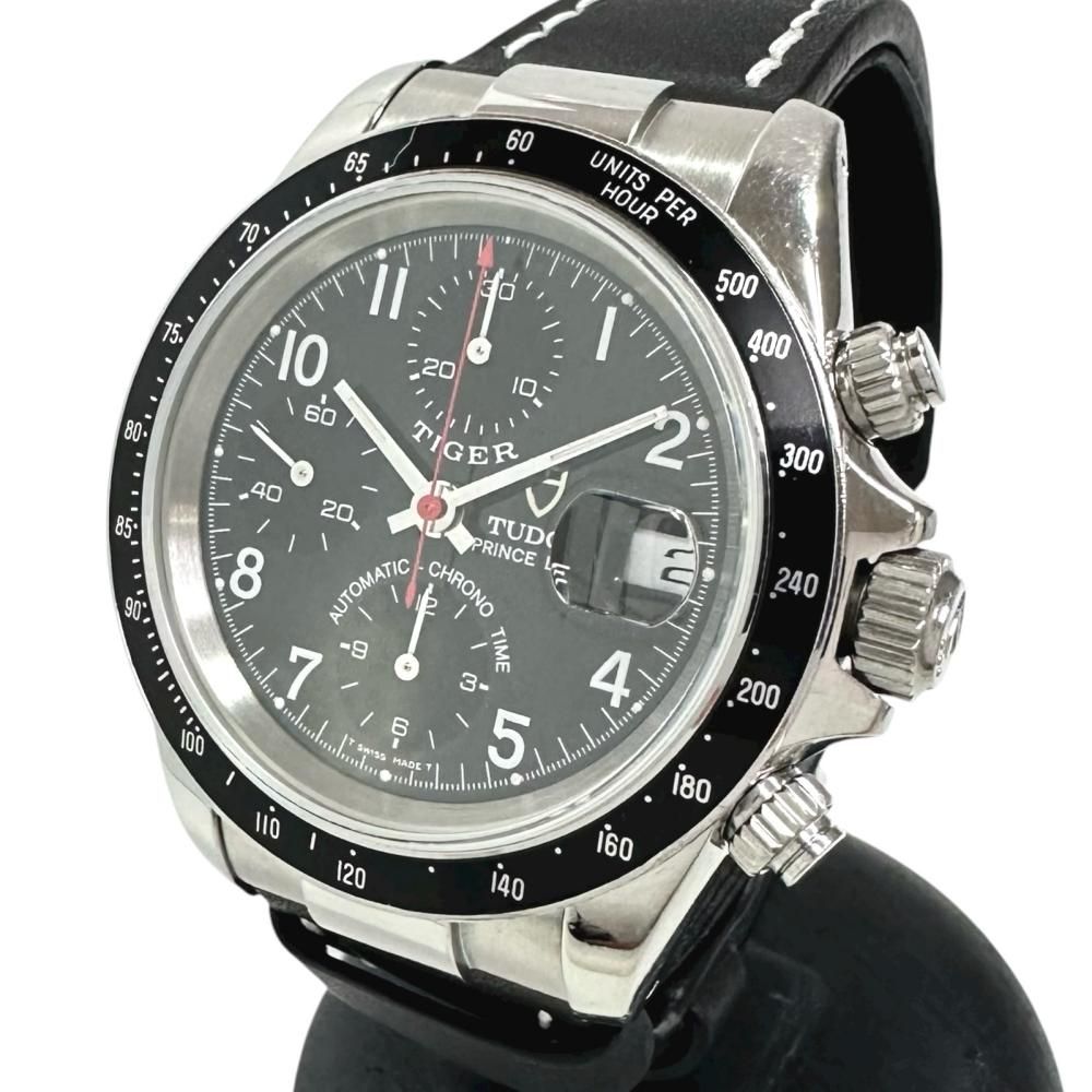 TUDOR|チューダー|チュードル 79260P クロノタイム タイガー 腕時計 ステンレススチール|レザー 自動巻き|オートマ 黒文字盤|黒レザーベルト 社外 メンズ 真子質店 GD