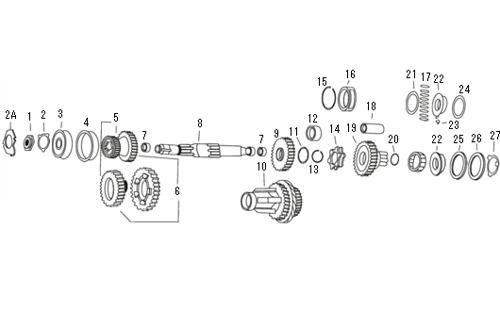 4速ミッション メインシャフト＆コンポーネント 【2A】：Bearing housing retaining plate 48-79
