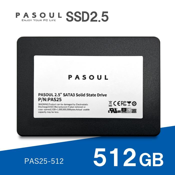 【新品47枚セット】PASOUL SSD512GB 2.5インチ SATA3 6GB/sに準拠 3D NAND 最大読取り550MB/s 最大書込み480MB PAS25-512