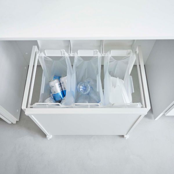 山崎実業 蓋付き目隠し分別ダストワゴン タワー 3分別 tower ゴミ箱 45リットル 45l スリム おしゃれ キッチン ダストボックス 約幅30cm ふた付き ゴミ袋ホルダー 大きい 大容量 ペットボトル キャスター付き ペット いたずら 防止 黒 北欧 NEXPOTALLINN_EU