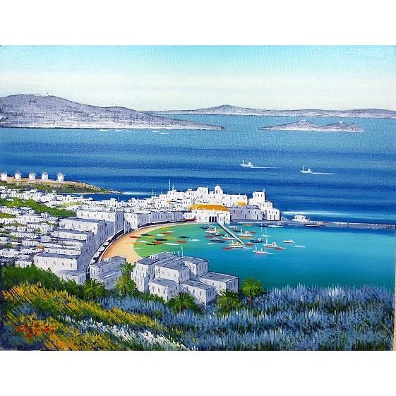 ファッションの 油彩画『エーゲ海』真作保証 潰せる 絵画