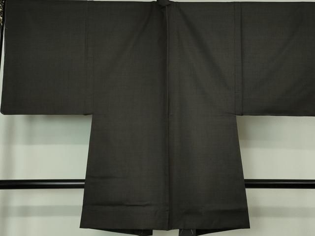 平和屋本店□極上 男性 お召 アンサンブル 長羽織 亀甲柄 黒紅色地