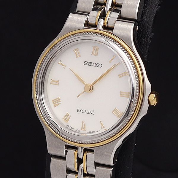 稼働 良品 セイコー QZ 3F31-0030 エクセリーヌ ホワイトシェル文字盤  