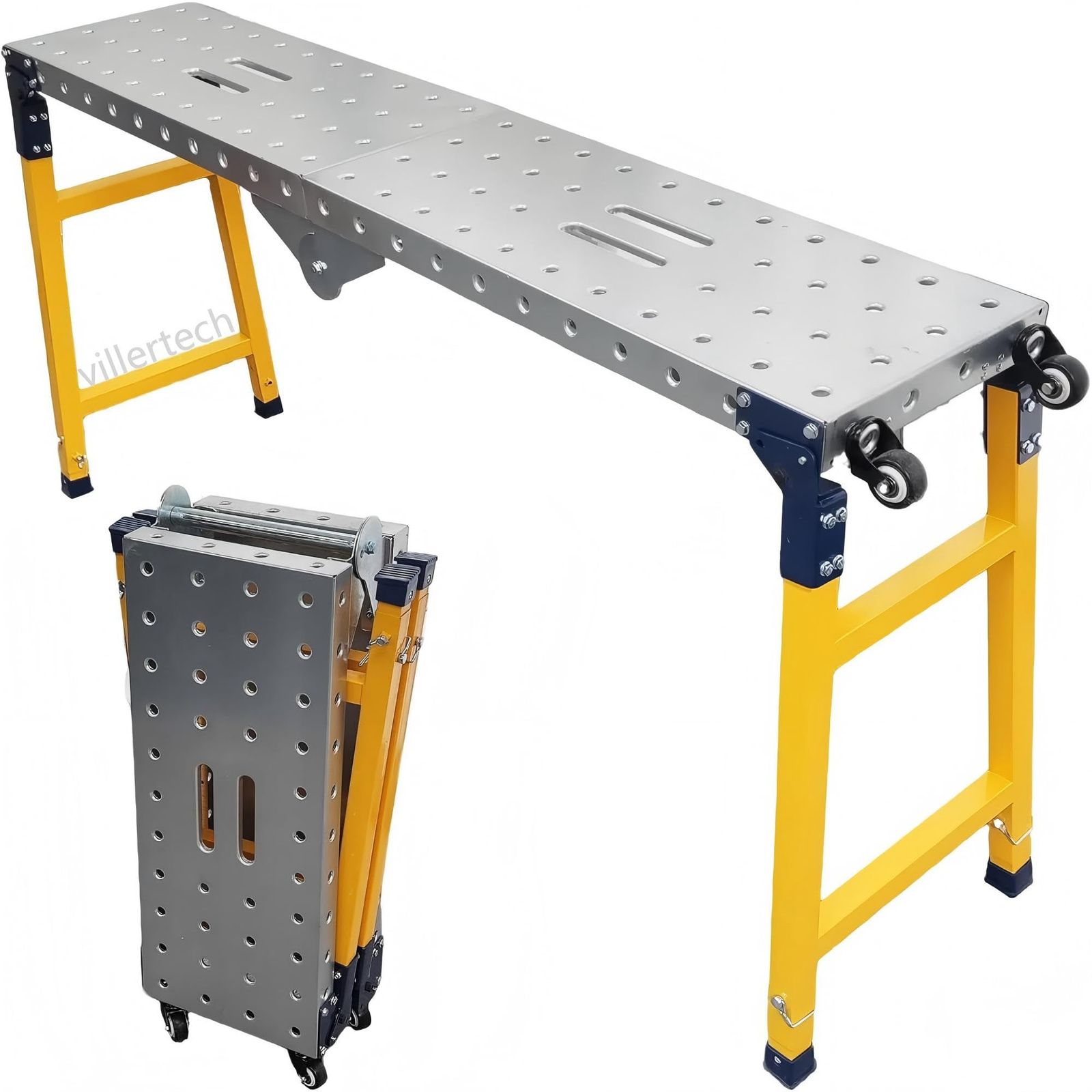 足場台 伸縮脚立 洗車台 作業台 足場板 屋根の除雪 折りたたみ踏み台 脚部伸縮 キャスター付き 高さ調節 持ち運び便利 車のトランクに収納 重荷重用工具亜鉛メッキ鋼製 長さ120×幅30×高さ60-90cm