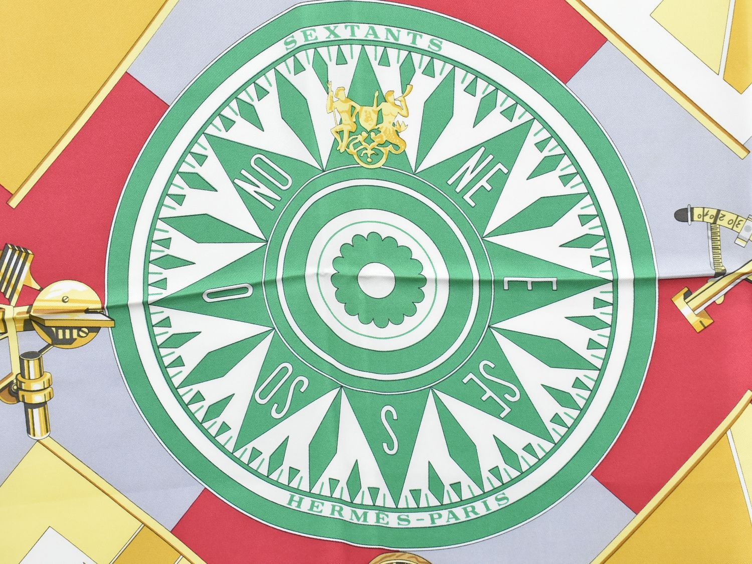 本物 エルメス HERMES スカーフカレ カレ90 SEXTANTS 六分儀 ショール シルク グリーン マルチ 服飾小物 フォロー割