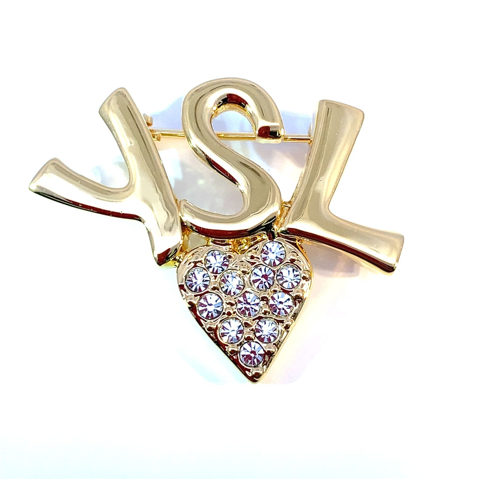 25札|A017885-2|TH4000|X071-43| Yves Saint Laurent YSL イヴ サンローラン ブローチ ラインストーン ゴールド レディース アクセサリー 箱 布付属