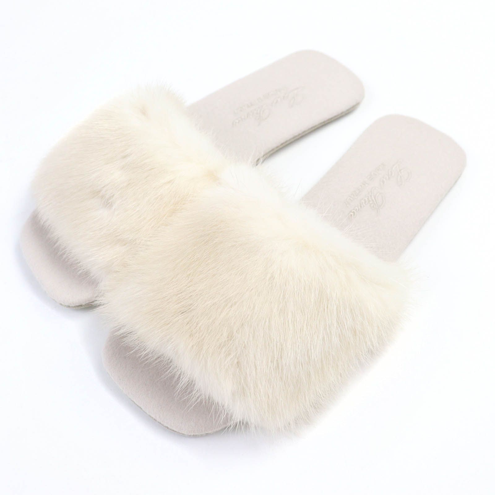♥品 Loro Piana ロロピアーナ ミンクファー付き ルームシューズ スリッパ ベージュ系 36 保存袋付き イタリア製 レディース
