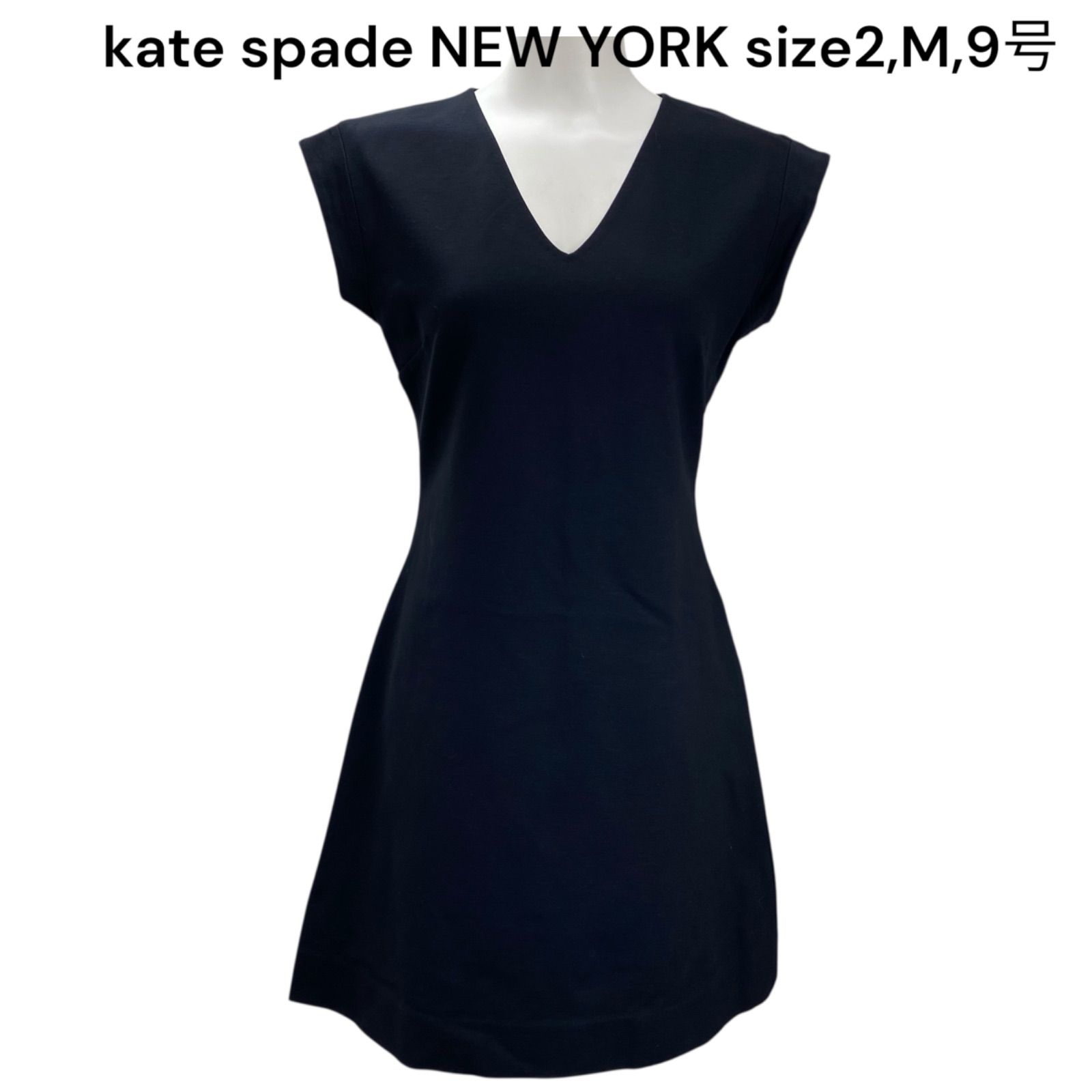 ケイトスペード kate spade ワンピース ノースリーブ 膝丈 Aライン 黒 2 M 9号 レディース S5Q526