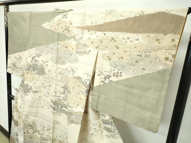 平和屋本店□極上 染織の名門 しょうざん 生紬 訪問着 風景文 逸品 未  