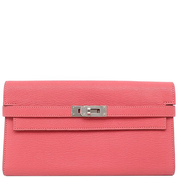 エルメス HERMES 長財布 ケリーウォレット ロング シェーブル ローズリップスティック シルバー金具 A刻印 箱