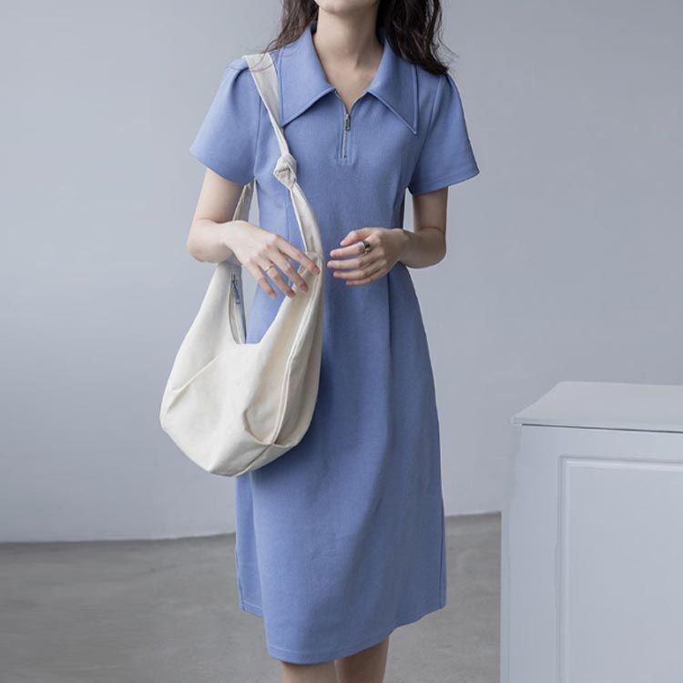 ポロワンピース 青 半袖 ラコステ LACOSTE SPORT ワンピース ポロワンピース 半袖 40 青