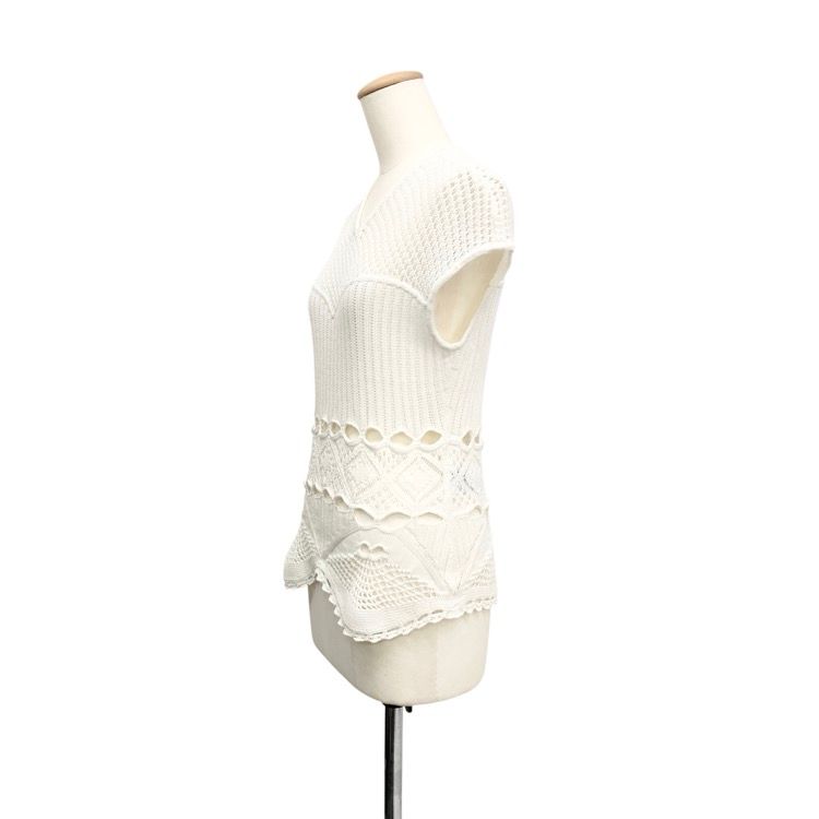 2025 SS Mame Kurogouchi マメクロゴウチ Cotton Lace Sleeveless Knitted Top レースニットトップ ホワイト 2 MM 24 SS-KN 063