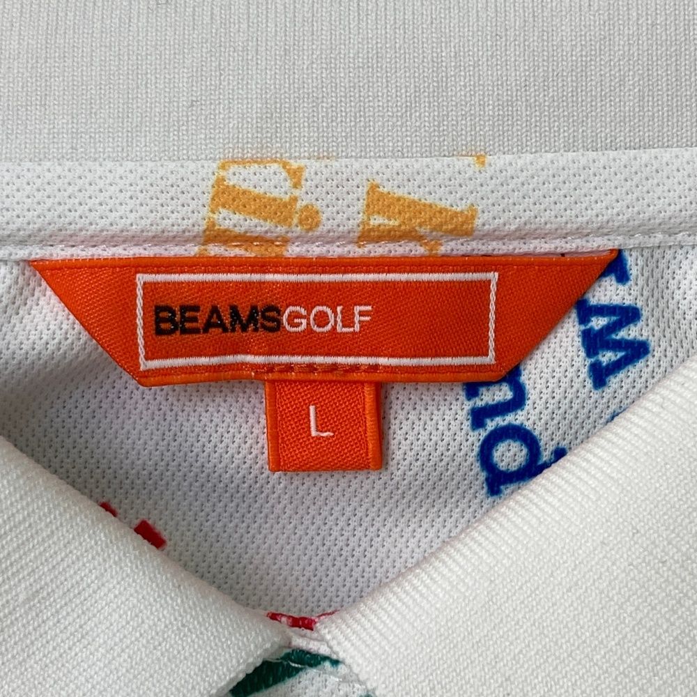 サイズ：L BEAMS GOLF ビームスゴルフ  半袖ポロシャツ 総柄 ホワイト系 [240101493875] ゴルフウェア レディース ストスト BEAMS GOLF ビームスゴルフ ; 半袖ポロシャツ 総柄 ホワイト系 M