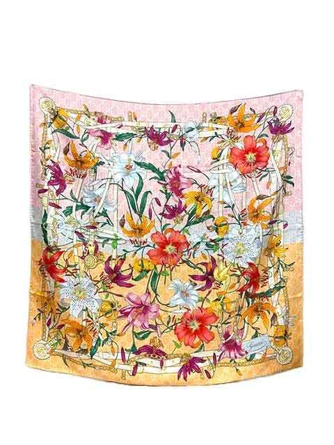 中古】【美品】GUCCI グッチ フローラ プリント シルクツイル スカーフ