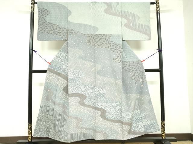 平和屋着物●伝統工芸士 坂尻耕人 訪問着 流水吉祥花文 反端付き 正絹 ♥ DAAX1526op