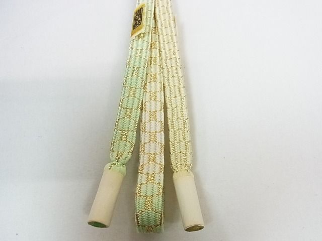 平和屋本店□極上 有職組紐道明 帯締め 亀甲組 白×金 宮内庁御用 国立