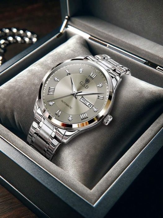 腕時計 メンズ 機械式 1個 メンズ シルバー ステンレススチール ストラップ ビジネススタイル ラグジュアリー 自動カレンダー 腕時計