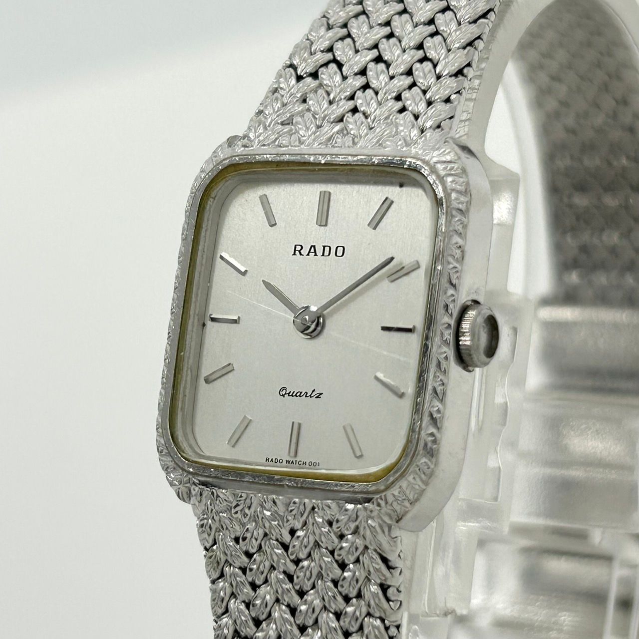電池交換済 稼働品 RADO ラドー レディース 腕時計 133.9518.2 クオーツ アナログ スクエア シルバー文字盤 ステンレススチール メッシュブレスレット ビンテージ クラシック エレガント ドレスウォッチ クリーニング済 G2