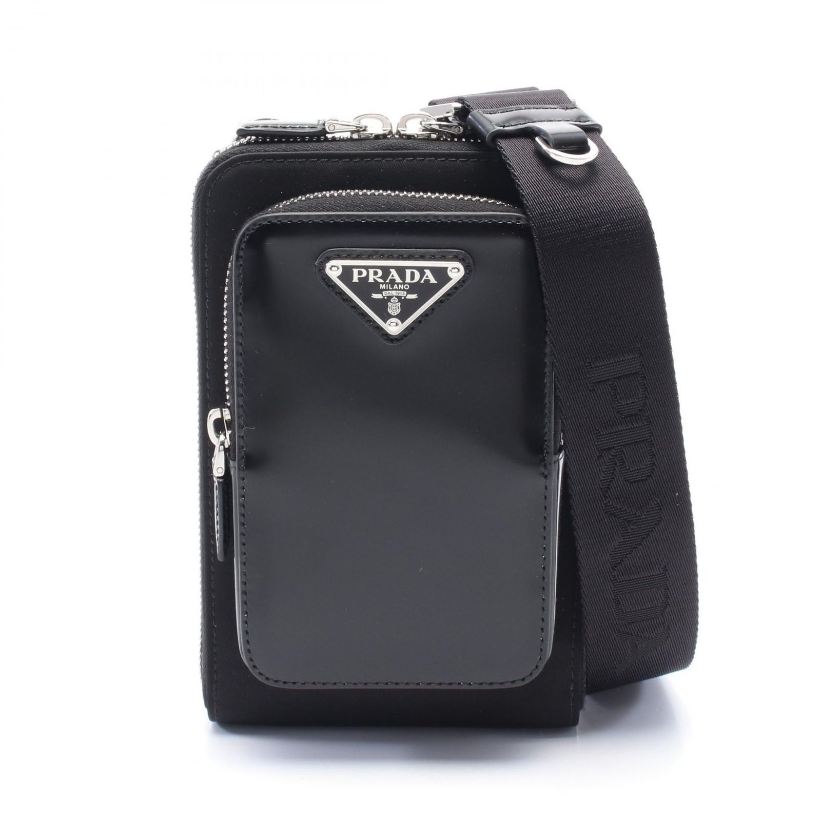 プラダ PRADA ショルダーバッグ TESSUTO SPAZZOL フォンケース 2ZT060789F0002 ブラック レザー スマホ ショルダーバッグ レディース