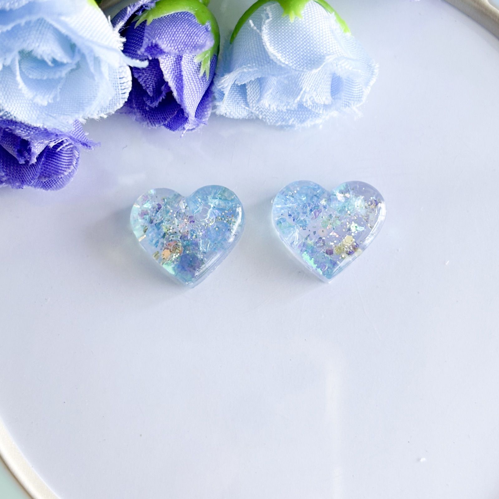 ハート レジン カボション ピアス ハンドメイド イヤリング変更可