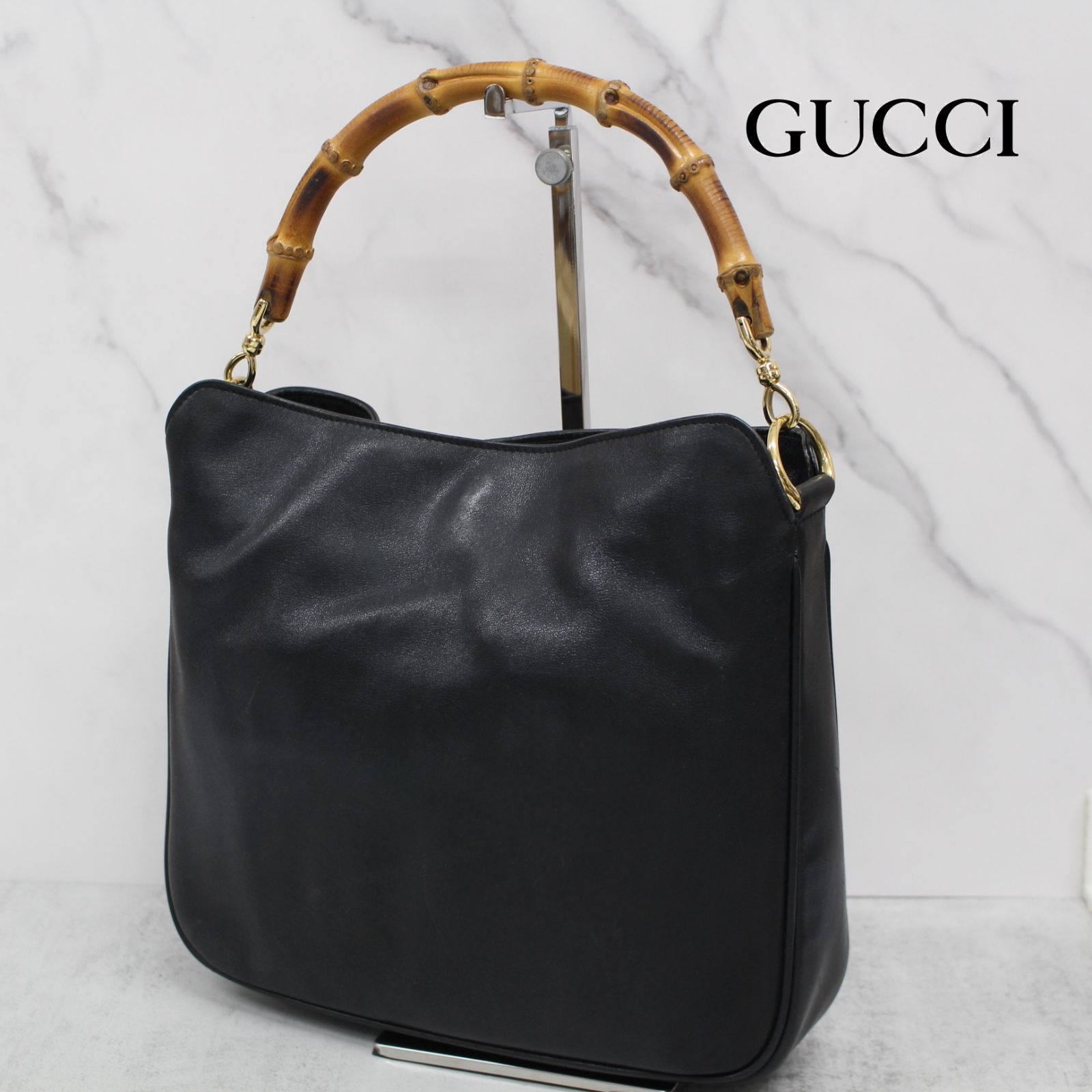 S455)【美品】GUCCI バンブー ハンドバッグ ワンショルダー ブラック 