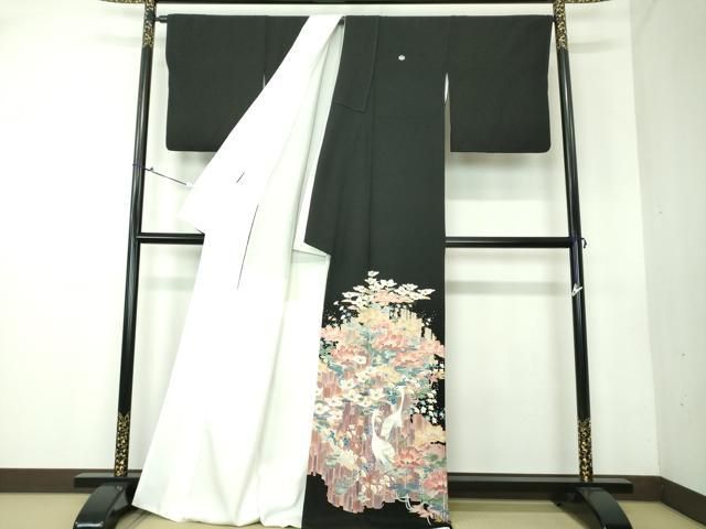 平和屋着物○本場加賀友禅作家 杉浦伸 黒留袖 立鶴 草花風景 正絹 逸品  